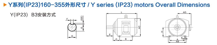 方力Y系列(IP23)開(kāi)放式三相異步電動(dòng)機(jī)外形尺寸