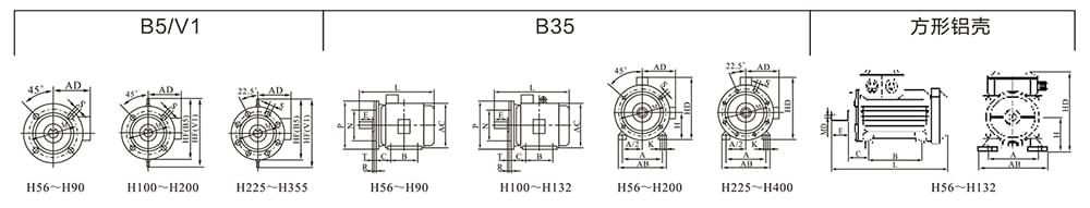 方力YJP系列拋光用三相異步電動機(jī)安裝尺寸和外形尺寸5